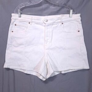 American Eagle White Super Hi-Rise Shortie Sz 18 Stretch Denim Shorts Vacation